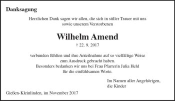 Traueranzeige von Wilhelm Amend von  Gießener Anzeiger