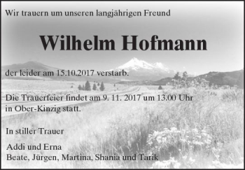 Traueranzeige von Wilhelm Hofmann von Trauerportal Echo Online