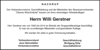 Traueranzeige von Willi Gerstner von Trauerportal Echo Online