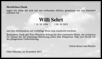 Traueranzeige von Willi Sehrt von VRM Trauer