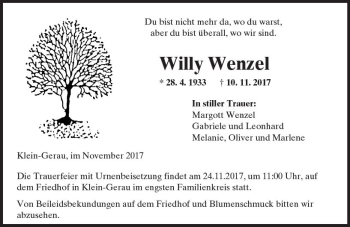 Traueranzeige von Willy Wenzel von Trauerportal Echo Online