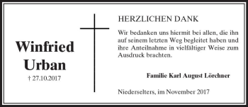 Traueranzeige von Winfried Urban von  Camberger Anzeiger