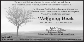 Traueranzeige von Wolfgang Bock von VRM Trauer