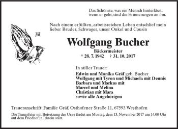 Traueranzeige von Wolfgang Bucher von Trauerportal Rhein Main Presse