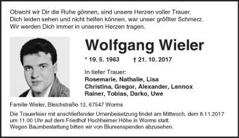 Traueranzeige von Wolfgang Wieler von Trauerportal Rhein Main Presse