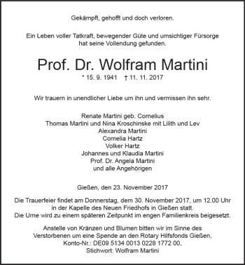 Traueranzeige von Wolfram Martini von  Gießener Anzeiger