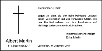Traueranzeige von Albert Martin von VRM Trauer