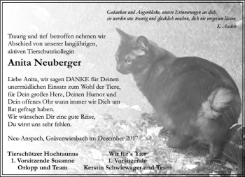 Traueranzeige von Anita Neuberger von  Usinger Anzeiger