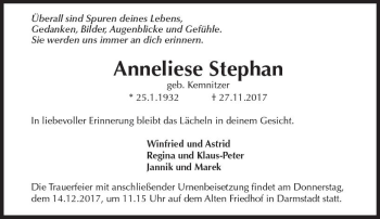 Traueranzeige von Anneliese Stephan von Trauerportal Echo Online
