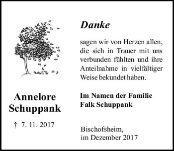 Traueranzeige von Annelore Schuppank von Trauerportal Rhein Main Presse