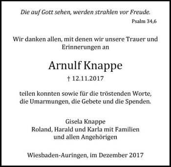 Traueranzeige von Arnulf Knappe von Trauerportal Rhein Main Presse