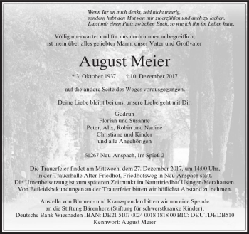 Traueranzeige von August Meier von  Usinger Anzeiger
