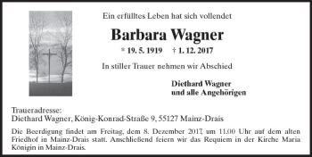 Traueranzeige von Barbara Wagner von Trauerportal Rhein Main Presse