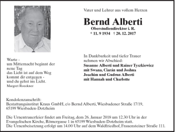 Traueranzeige von Bernd Alberti von Trauerportal Rhein Main Presse