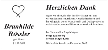 Traueranzeige von Brunhilde Rössler von  Kreisanzeiger