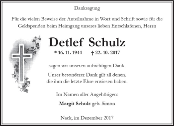 Traueranzeige von Detlef Schulz von Trauerportal Rhein Main Presse