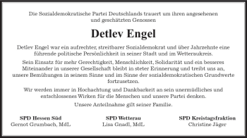 Traueranzeige von Detlev Engel von  Kreisanzeiger