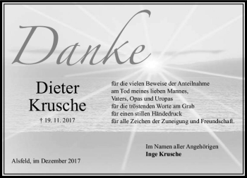 Traueranzeige von Dieter Krusche von VRM Trauer