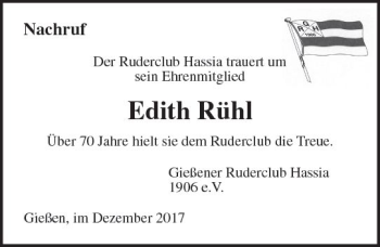 Traueranzeige von Edith Rühl von  Gießener Anzeiger