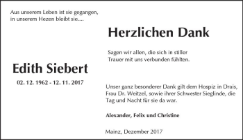 Traueranzeige von Edith Siebert von Trauerportal Rhein Main Presse
