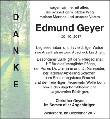 Traueranzeige von Edmund Geyer von  Kreisanzeiger
