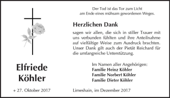 Traueranzeige von Elfriede Köhler von  Kreisanzeiger