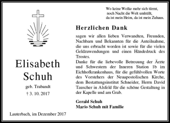 Traueranzeige von Elisabeth Schuh von VRM Trauer