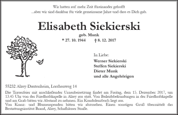 Traueranzeige von Elisabeth Siekierski von Trauerportal Rhein Main Presse