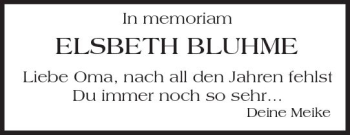 Traueranzeige von Elsbeth Bluhme von Trauerportal Rhein Main Presse