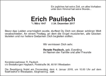 Traueranzeige von Erich Paulisch von Trauerportal Rhein Main Presse