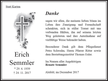 Traueranzeige von Erich Semmler von VRM Trauer