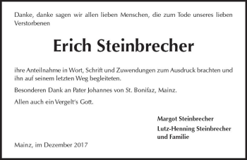 Traueranzeige von Erich Steinbrecher von Trauerportal Rhein Main Presse