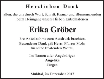 Traueranzeige von Erika Gröber von Trauerportal Echo Online