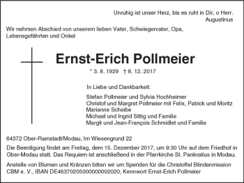 Traueranzeige von Ernst-Erich Pollmeier von Trauerportal Echo Online
