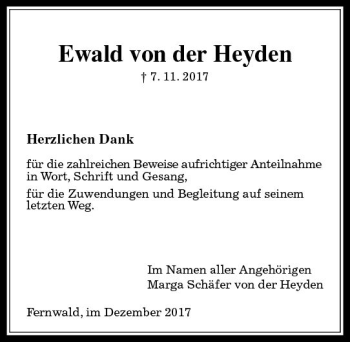 Traueranzeige von Ewald von der Heyden von  Gießener Anzeiger