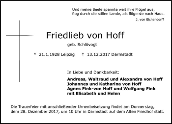 Traueranzeige von Friedlieb  von Hoff von Trauerportal Echo Online