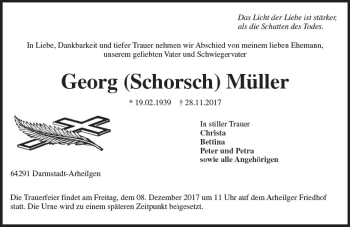 Traueranzeige von Georg Schorsch Müller von Trauerportal Rhein Main Presse