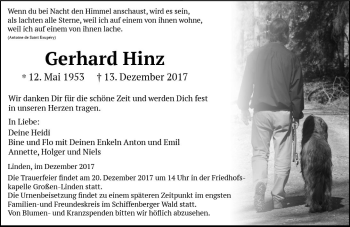 Traueranzeige von Gerhard Hinz von  Gießener Anzeiger