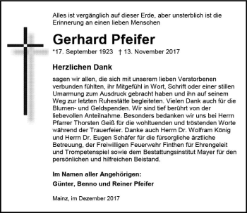 Traueranzeige von Gerhard Pfeifer von Trauerportal Rhein Main Presse