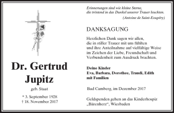 Traueranzeige von Gertrud Jupitz von  Camberger Anzeiger