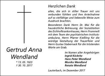 Traueranzeige von Gertrud Anna Wendland von VRM Trauer