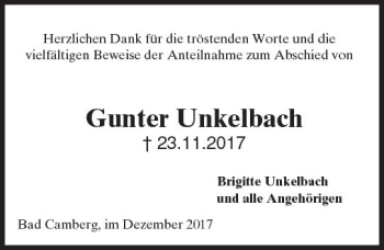 Traueranzeige von Gunter Unkelbach von  Camberger Anzeiger