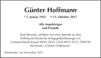 Traueranzeige von Günter Hoffmann von Trauerportal Rhein Main Presse