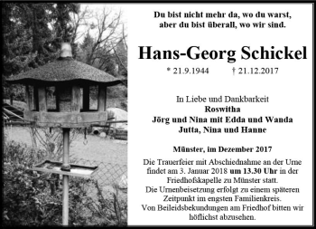 Traueranzeige von Hans-Georg Schickel von  Camberger Anzeiger