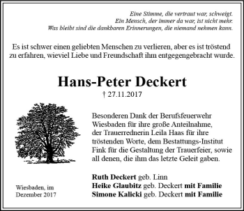 Traueranzeige von Hans-Peter Deckert von Trauerportal Rhein Main Presse