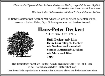 Traueranzeige von Hans-Peter Deckert von Trauerportal Rhein Main Presse