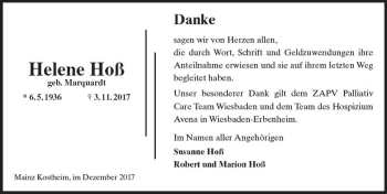 Traueranzeige von Helene Hoß von Trauerportal Rhein Main Presse