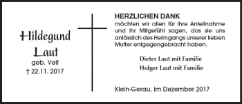 Traueranzeige von Hildegund Laut von Trauerportal Rhein Main Presse