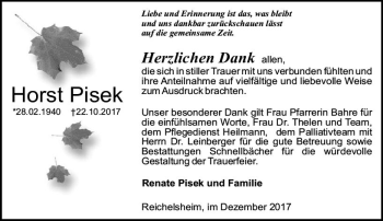 Traueranzeige von Horst Pisek von Trauerportal Echo Online