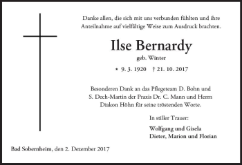 Traueranzeige von Ilse Bernardy von Trauerportal Rhein Main Presse